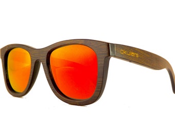 Okulars® Dark Bambou - Lunettes de Soleil en Bois pour Homme & Femme, Fait à la Main - Taille unique - Lentilles Polarisées Miroir - UV400