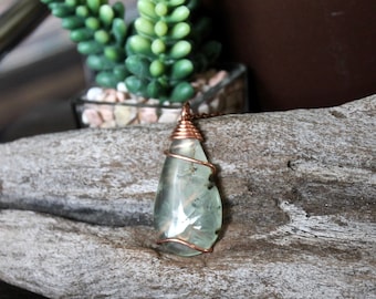Natural Prehnite Necklace - Green Stone Jewelry - Gemstone Necklace - Wicca Jewelry - Bohemian Jewelry - Boho Necklace - Gemstone Pendant