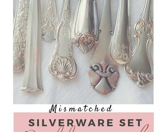 Vintage silverware set, wedding silverware, Service for 4, 8, 12+, mismatched flatware, wedding cutlery, farmhouse decor, wedding gift