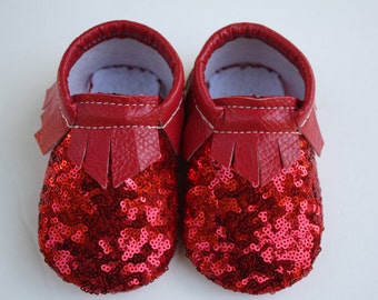 Ruby Red Slipper- Baby moccasin- Toddler moccasin- fringe moccasin