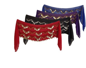 New 3 Rows Pyramids Belly Dance Hip Scarf Belt Chain Skirt Wrap 108 Coins.