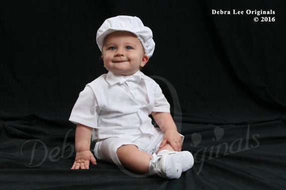 Boys Polycotton Christening Baptism Romper with Pin Tucking and Hat Shop by category