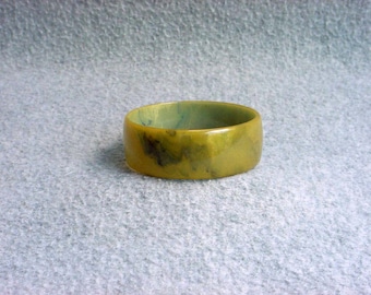 Bakelite Bangle Bracelet Chunky Catalin Cuff Split Pea Green With Blue Moon Marbled Swirl 1" Vintage Art Deco Costume Jewelry