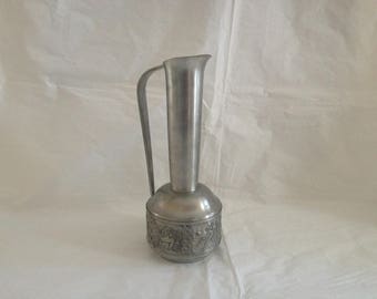 Norwegian TINN Pewter Pitcher ~ Tag Auid Johansen Gullsmed ~ Fiddler and Skaters