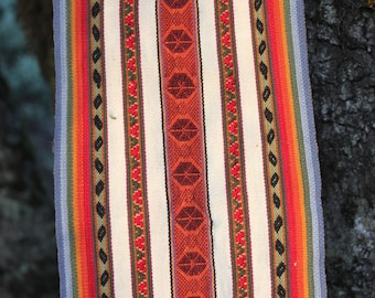 Andean Alpaca Scarf, rainbow, loom woven, natural dyes