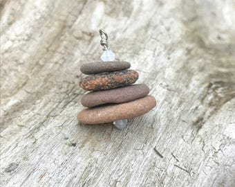 Cairn Necklace, Beach Stone Necklace, Stacked Stone Necklace, Zen, Natural Stone, Beach Stone Jewelry, Beach Stones, Cairn, Birthstone