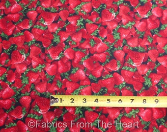 Strawberrys Berry Fruit Toss on Black BY YARDS Timeless Treasure Cotton Fabric