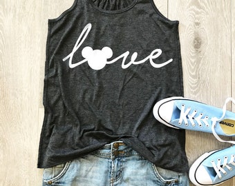Love Disney. Love Mickey Mouse. Women's Eco Flowy Tanks. Women Clothing. Sheering Back Seam.