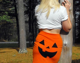 Jack O Lantern Pumpkin Halloween Costume Womens Mini Skirt MADE TO ORDER