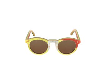 Lunettes de soleil 7PLIS jaune gris skateboards usagés recyclés #BOWL
