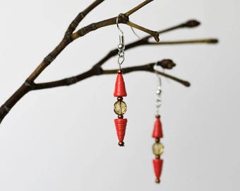 Upcycling paper Earrings/Earrings» Up-down Red «