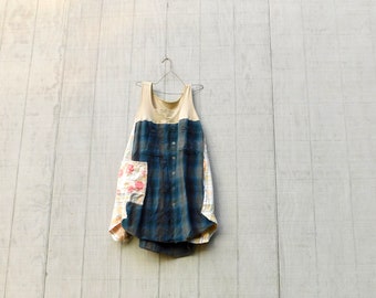 Tank Dress, Spring Tunic, Plaid, Upcycled Clothing, Summer, Upcycled Dress, Romantic, Boho, CreoleSha