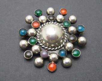 Sterling Starburst Brooch Pendant Mexican Vintage Jewelry