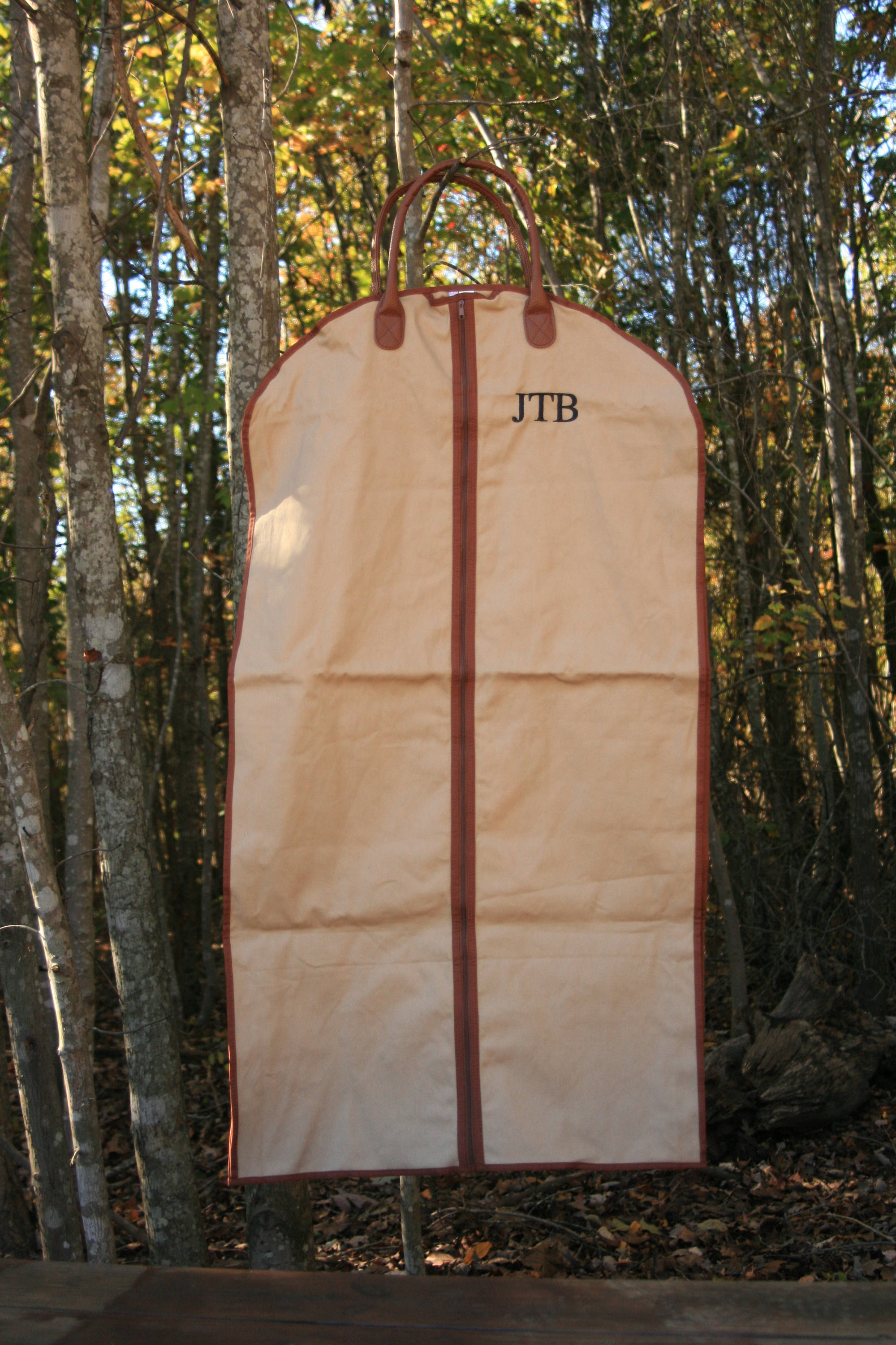 Monogrammed Mens Custom Garment Bag Tan Canvas Personalized