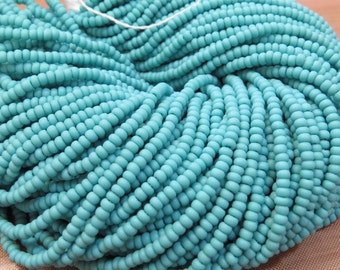 8/0 Matte Opaque Turquoise Czech Glass Seed Bead Strand (CW29)