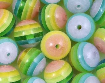 12mm Pastel Stripe Lucite Bead (20 Pcs) #662