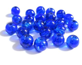 20 blue beads dark cracked glass 6mm (12 P)