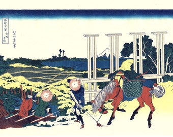 Japanese Ukiyo-e Woodblock print, Katsushika Hokusai, "Senju, Musashi Province, Thirty-six Views of Mount Fuji"