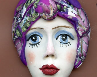 One of a Kind Polymer Clay Detailed Art Doll Face with hat Cab CNF 2