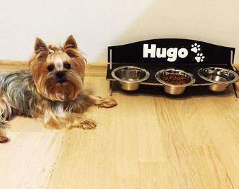Small triple dog bowl personalized feeding stand high 15 oz bowls