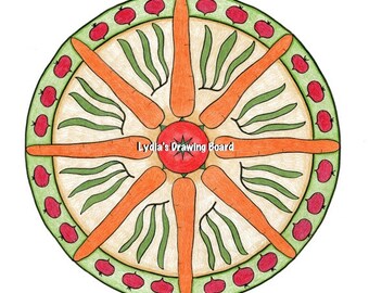 Mandala Art, Mandala Wall Art, Vegetable Print, Vegetable Art, Kitchen Decor, Vegetarian, Peaceful Art, Sacred Geometry Art, Yoga, Mandala