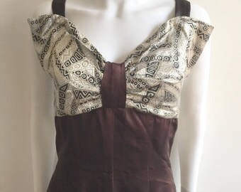 1930s Gown / Liquid Satin / Aubergine / Bow Front / Lamé / M
