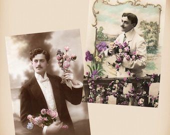 Man With Flowers 2 New 4x6 Vintage Postcard Image Photo Prints GE01 GE10