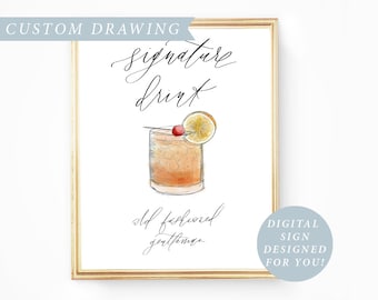 His Hers Drink, Digital Signature Drinks Sign Printable, Signature Drink Sign Wedding Illustrated Signature Cocktail Sign Wedding Drink Sign