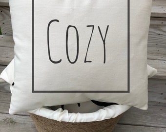 Cozy Pillow Cover| Farmhouse Decor| Farmhouse Pillow| Word Art Pillow