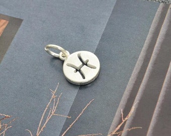 sterling silver zodiac pisces coin disc round charm pendant YZ01