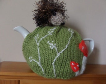 Hand Knitted Tea Cosy - Hedgehog in the meadow - as seen on Gogglebox