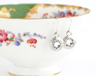 April Birthstone Earrings - Sterling SIlver Birthday Stone Jewelry - April Birthday Gift - Birthstone Dangle Earrings - Gift For Daughter