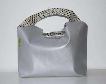 bag faux leather silver/printed yellow-grey-black