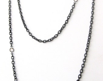 6 Paste Stones With a 60-Inch Gunmetal Chain Necklace With Pendant Clasp