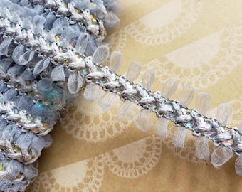 Silver Gray Sequin Braid Trim - Crafting Ribbon - 3/4" Wide - 5 Yards