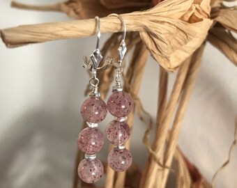 AAA Strawberry Quartz and Fine/Sterling Silver Earrings - Free U.S. Shipping
