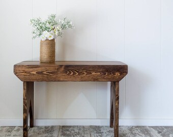 Tall Country Stool - Wood stained stool, farmhouse bench, 24" x 16" x 11" primitive bench