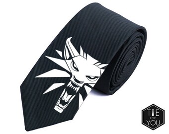 Witcher 3 Wolf Silk Tie. Slim Tie. Wedding Tie, Christmas Gift, Fathers Day Gift, Birthday Gift, Valentine's Day Gift, Geek Tie, Smart Tie