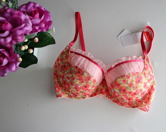 New Triumph Pink Red Flower Padded Lace Bra Brassiere E65 , C65 Tr03