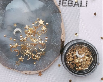 1Jar Cute Moon and Star Mixed Metal Stud in Black Jar Moon Star Metal 3D Metal Deco