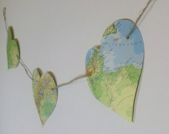 Map Paper Bunting | Large Heart Bunting l Vintage Map Garland | Travel Theme Decor | Housewarming | Party Decoration l Shabby Chic