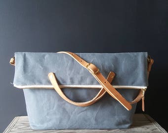 Waxed canvas foldover crossbody bag