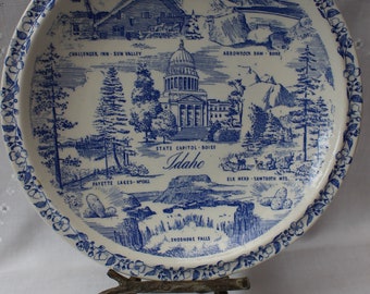 Vintage Vernon Kilns Souvenir Idaho State Plate Blue And White Transferware
