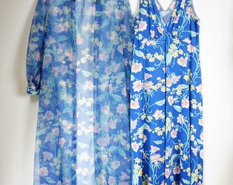 RARE 60s Vanity Fair Nylon Chiffon Peignoir Sz 36 / Vanity Fair Nightgown Robe Set / Vng MCM Peignoir / Vng Sheer Chiffon Robe / Vng Nylon