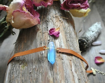 leather blue crystal choker