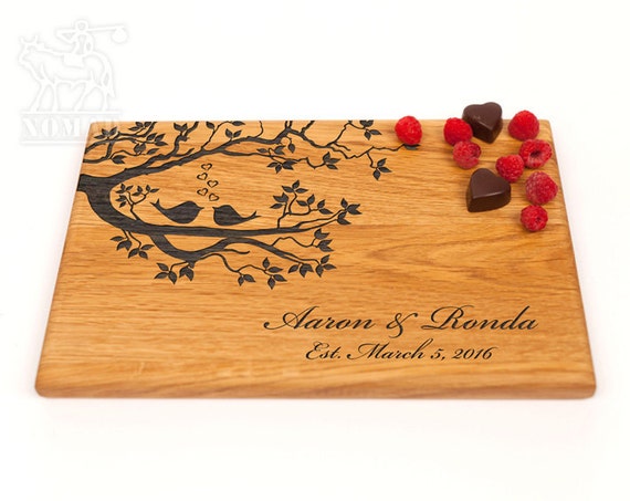 Personalized Cutting Board Tree Birds Engraved Wood Chopping