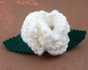 Crocheted Rose Barrette - White (SWG-HB-ZZ05)