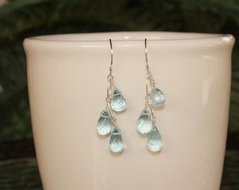 Blue Topaz Earrings, December Birthstone Jewelry, Minimalist, Simple Blue Topaz, Delicate Earrings, Light Blue Gemstone, Blue Topaz Dangle