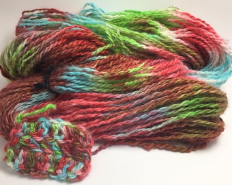 Hand-Spun 100% Wool Yarn "Halleluia" Hand-Washed, Carded, Spun and Painted, 2 ply, Knit, Crochet, Weave, Worsted/Bulky, Wound FREE 154 yds