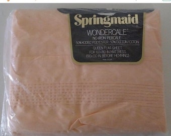 On Sale Springmaid Wondercale, Queen Flat Sheet, "Peignoir Pastels", Orange Sherbet, Polyester/Cotton, Vintage and Brand NEW Sealed